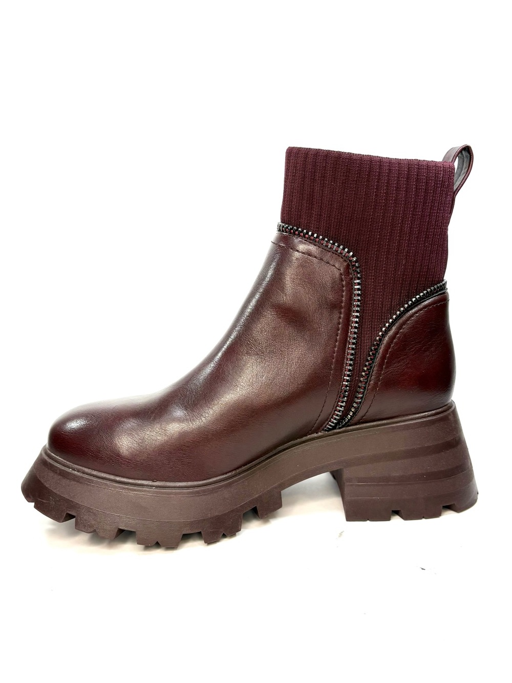 Call It Spring Burgundy Platform Chelsea Boot with Knit Ankle Sz 8
